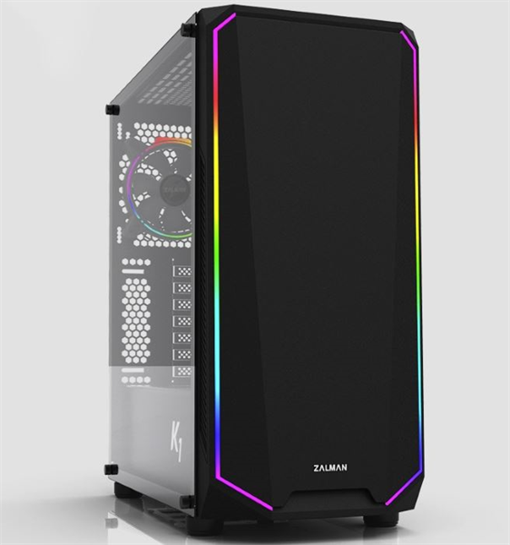 ZALMAN K1, ATX, BLACK, WINDOW, EDGE RGB DESIGN, 2x3.5", 2x2.5", 2xUSB2.0, 2xUSB3.0, REAR 1x120mm RGB