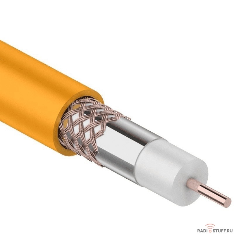 REXANT (01-2654) Кабель коаксиальный RG-6U+Cu нг(А)-HF, Cu/Al/Cu, 64%, 75 Ом, бухта 100 м, оранжевый
